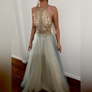 Size 2 One time worn beige and baby blue prom dress.